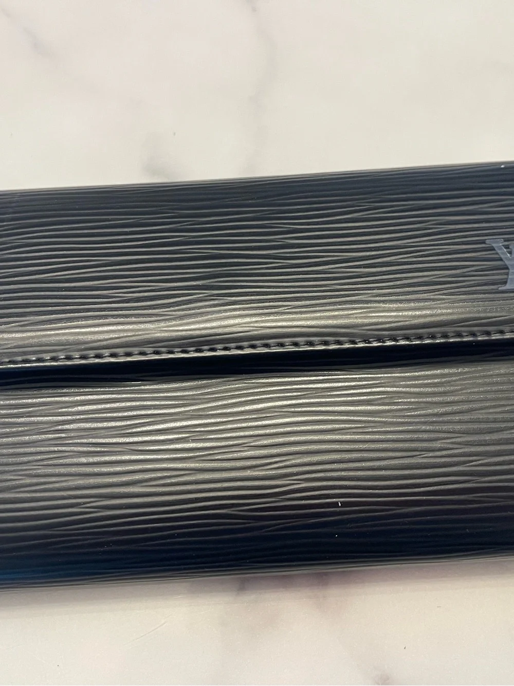 LV Black Textured Leather Wallet - Slim Trifold